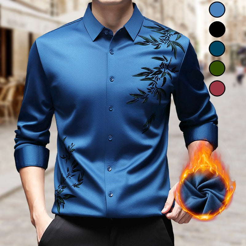 Men's thickened print collar button-down shirt