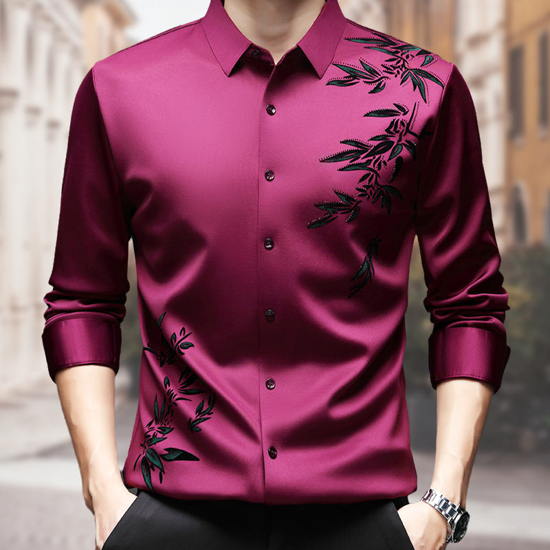Men's thickened print collar button-down shirt