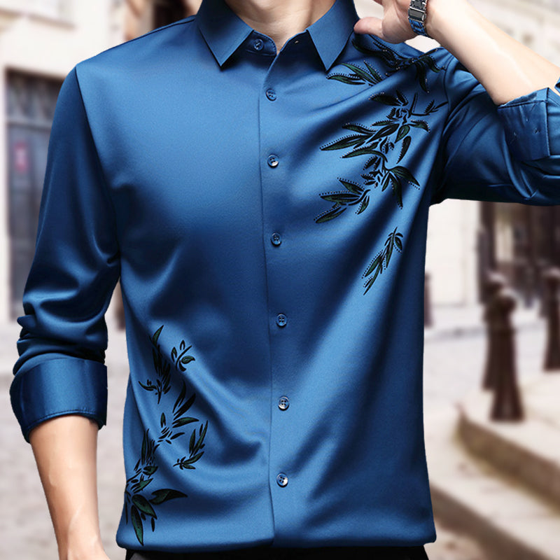 Men's thickened print collar button-down shirt