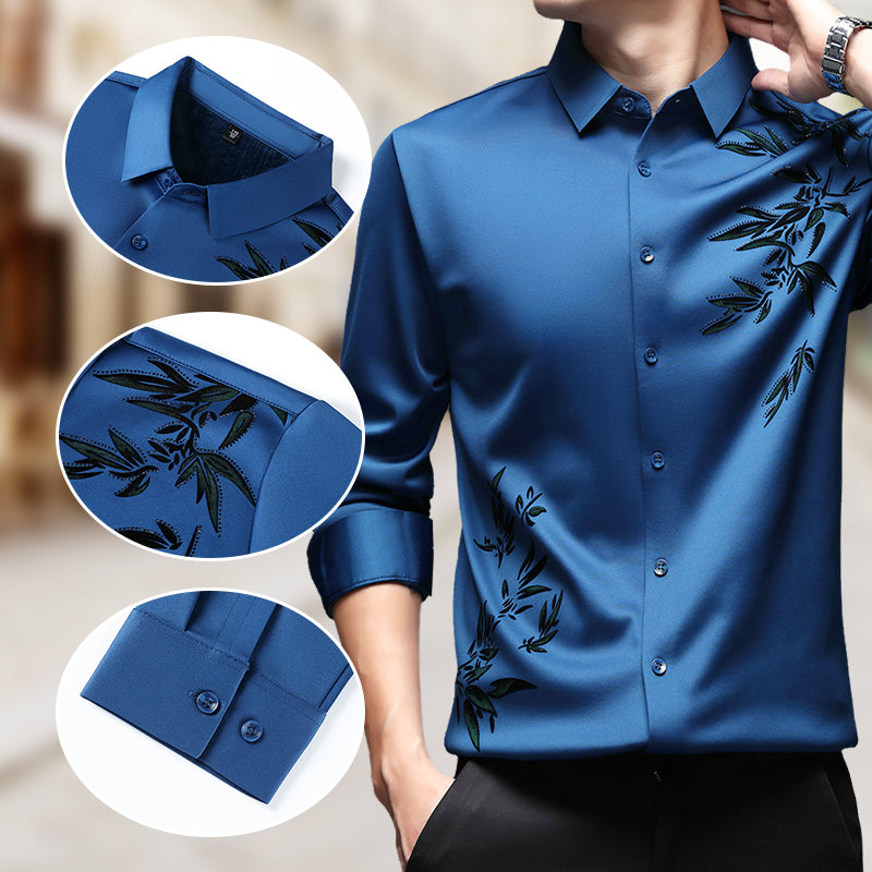 Men's thickened print collar button-down shirt