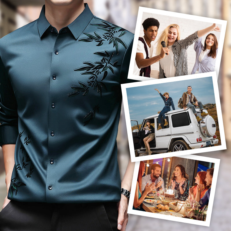 Men's thickened print collar button-down shirt