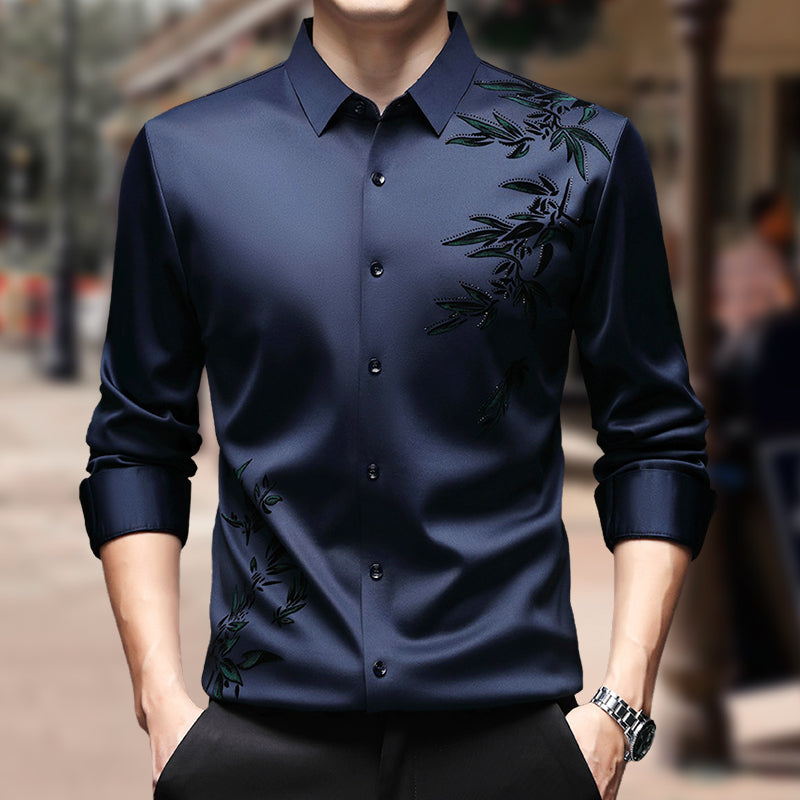 Men's thickened print collar button-down shirt