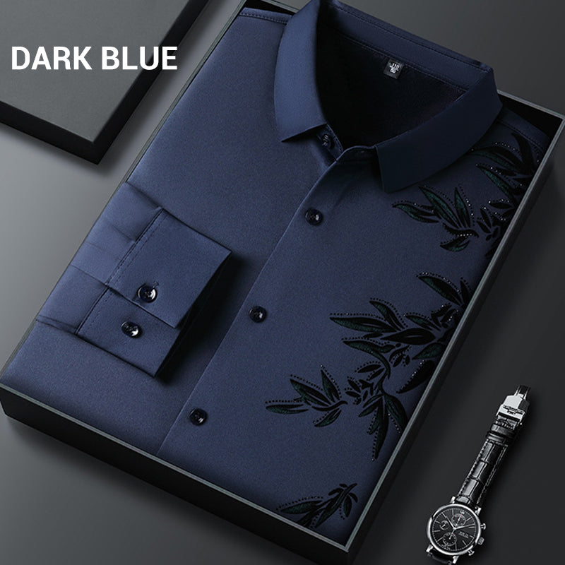 Men's thickened print collar button-down shirt