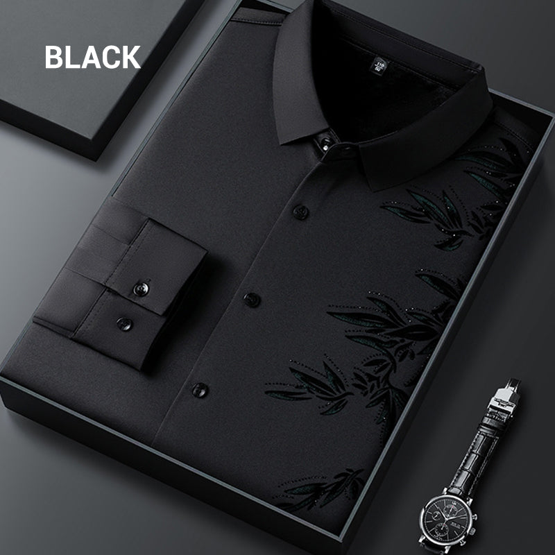 Men's thickened print collar button-down shirt