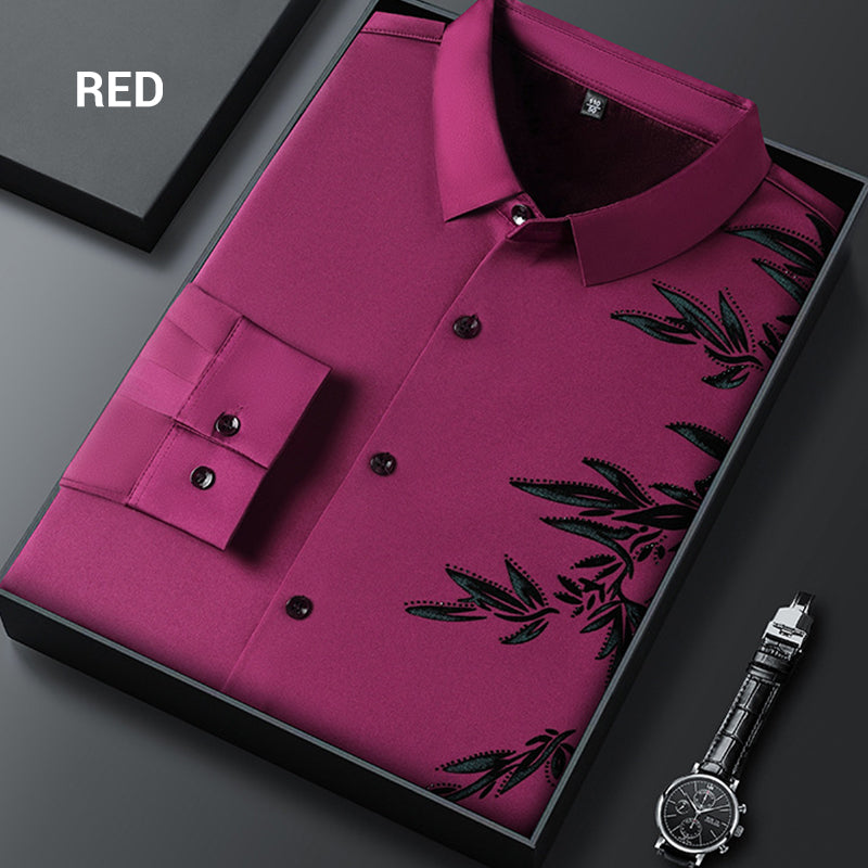 Men's thickened print collar button-down shirt